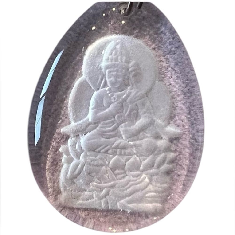 Vintage etched glass Buddha pendant difficult to capture the true beauty EVC